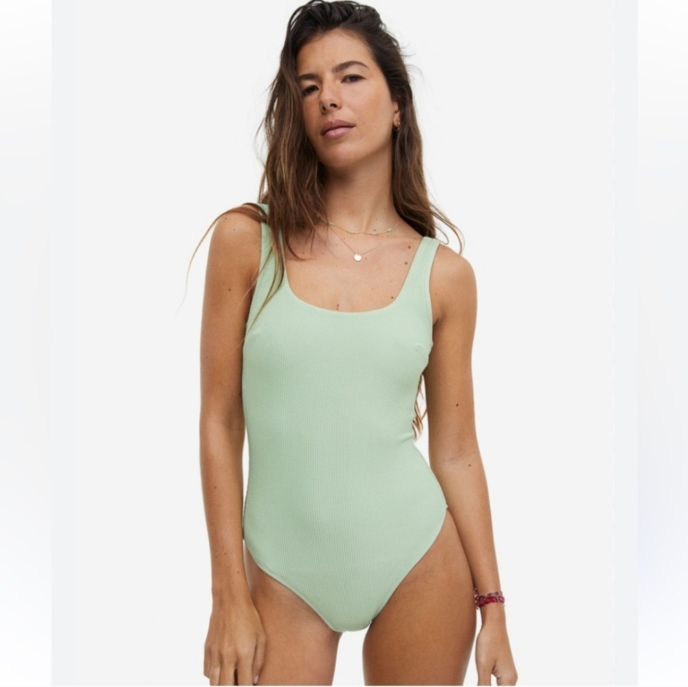 H&M Sage Green Ribbed Swimsuit